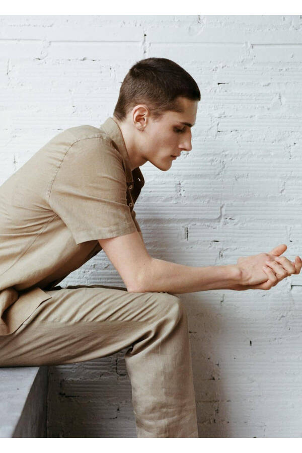 Regular Fit Linen Shirt with Pockets - 8