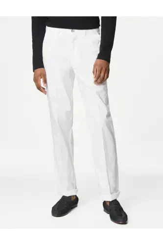 Regular Fit Льняные Брюки Чинос - Белые - MARKS & SPENCER (1)