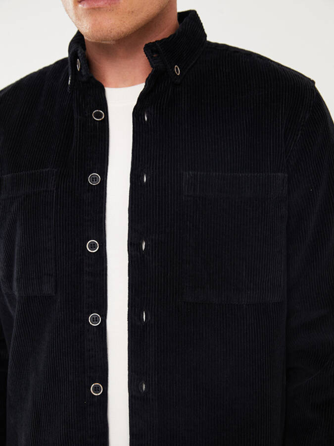 Regular Fit Long Sleeve Velvet Men's Shirt - 25