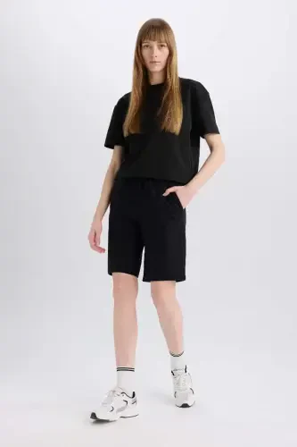 Regular Fit Mid-Rise Straight Leg Slim Basic Bermuda Shorts Black - 3