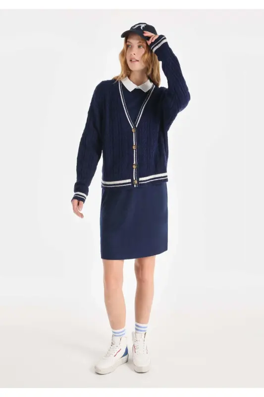 Regular fit midi navy blue dress for women. - 1