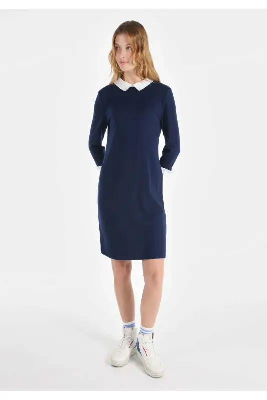Regular fit midi navy blue dress for women. - 3