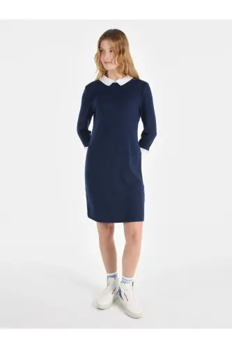 Regular fit midi navy blue dress for women. - 7