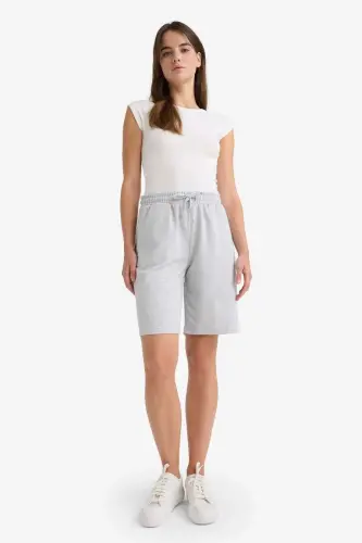 Regular Fit Normal Bel Düz Paça İnce Bermuda Şort-Gri Melanj - 3