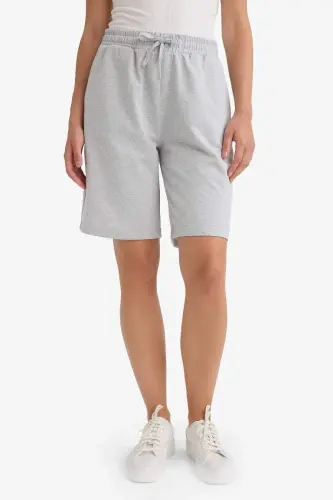 Regular Fit Normal Bel Düz Paça İnce Bermuda Şort-Gri Melanj - 7