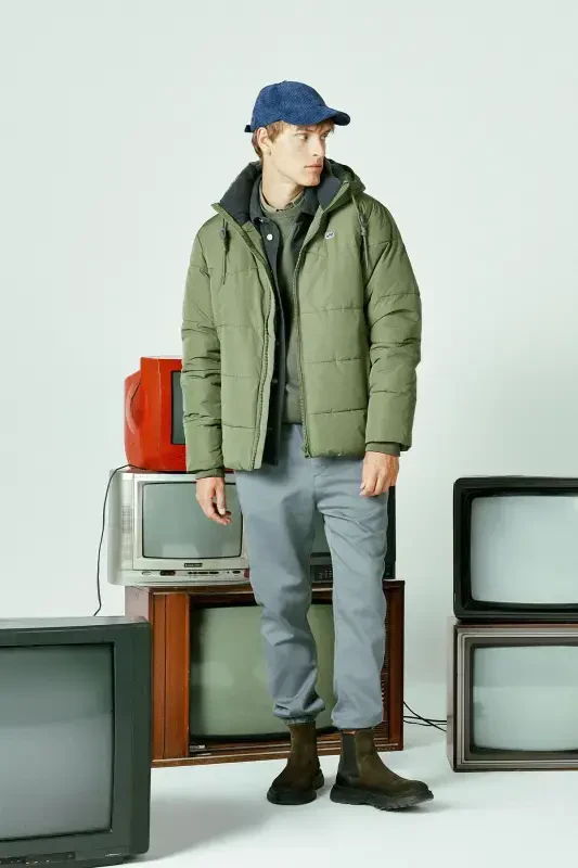 Regular Fit Normal Cut Hooded Men's Green Puffer Jacket-Olive Grove - LEE