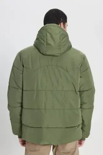 Regular Fit Normal Cut Hooded Men's Green Puffer Jacket-Olive Grove - 8