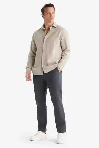 Regular Fit Normal Cut Straight Leg Chino Pants-Anthracite - 1