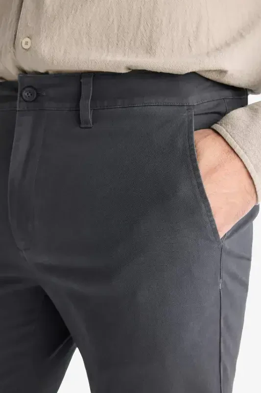 Regular Fit Normal Cut Straight Leg Chino Pants-Anthracite - 6