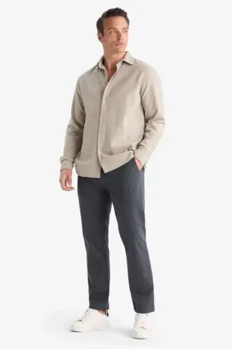 Regular Fit Normal Cut Straight Leg Chino Pants-Anthracite - 2