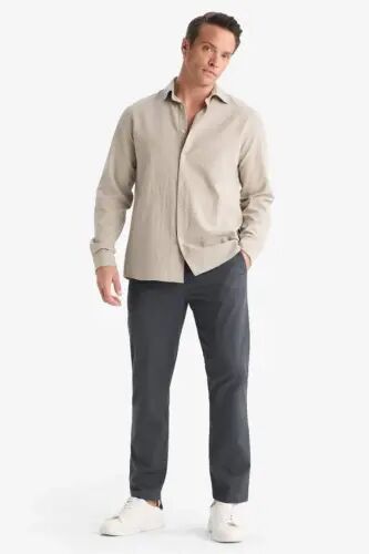 Regular Fit Normal Cut Straight Leg Chino Pants-Anthracite - 3