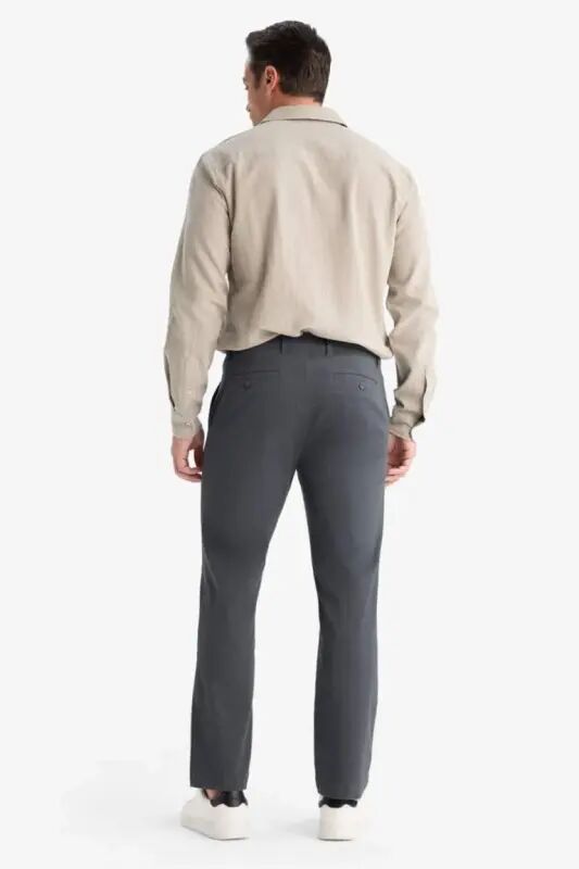 Regular Fit Normal Cut Straight Leg Chino Pants-Anthracite - 7