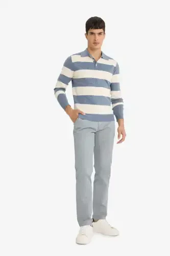 Regular Fit Normal Cut Straight Leg Chino Pants-Gray - 4