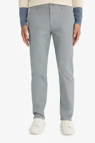 Regular Fit Normal Cut Straight Leg Chino Pants-Gray - 7