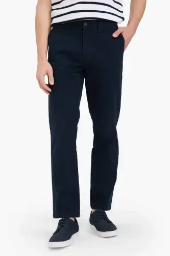 Regular Fit Normal Cut Straight Leg Chino Pants-Navy Blue - 4
