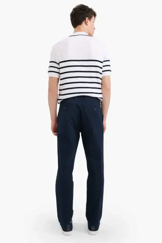 Regular Fit Normal Cut Straight Leg Chino Pants-Navy Blue - 6