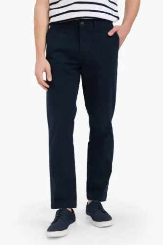 Regular Fit Normal Cut Straight Leg Chino Pants-Navy Blue - 4