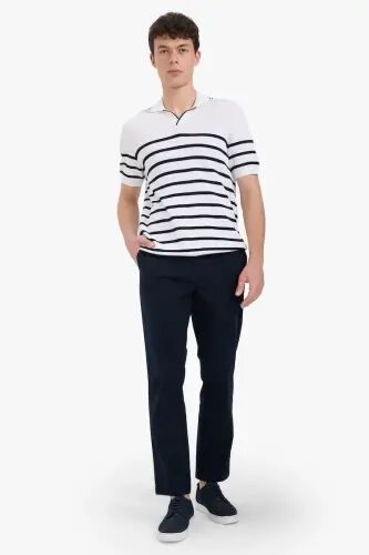 Regular Fit Normal Cut Straight Leg Chino Pants-Navy Blue - 1