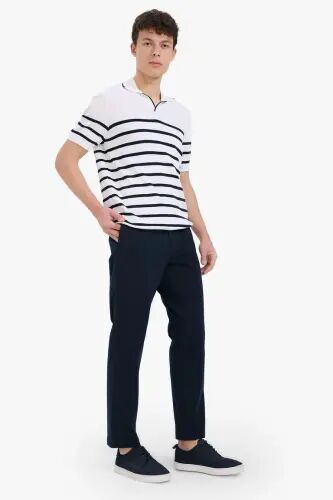 Regular Fit Normal Cut Straight Leg Chino Pants-Navy Blue - 3