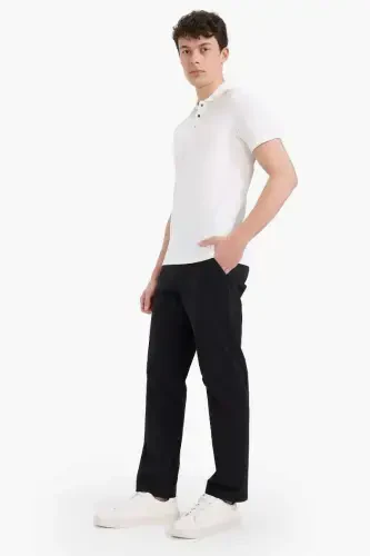 Regular Fit Normal Cut Summer Straight Leg Chino Canvas Pants-Black - DEFACTO (1)