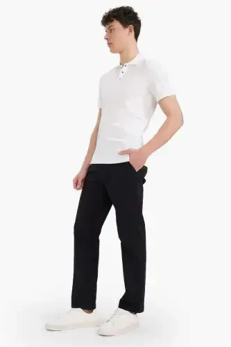 Regular Fit Normal Cut Summer Straight Leg Chino Canvas Pants-Black - 3