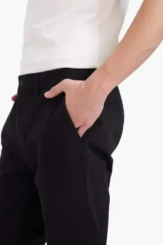 Regular Fit Normal Cut Summer Straight Leg Chino Canvas Pants-Black - 7