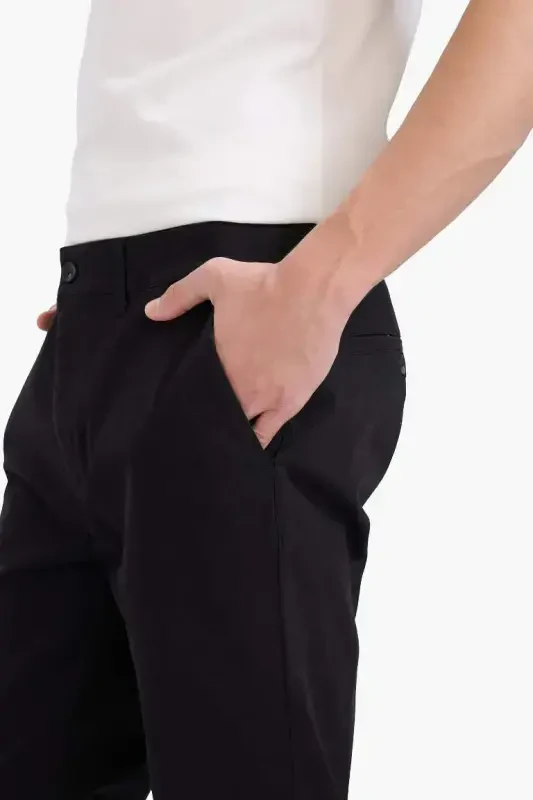Regular Fit Normal Cut Summer Straight Leg Chino Canvas Pants-Black - 7