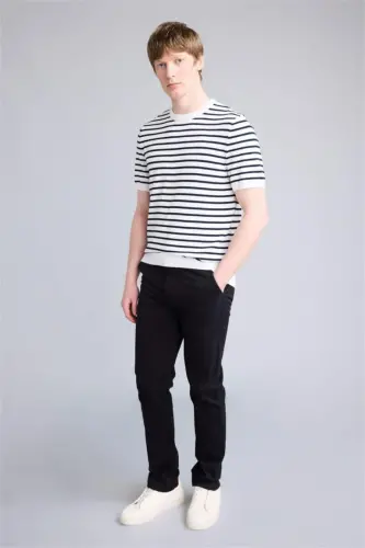 Regular Fit Normal Cut Summer Straight Leg Chino Canvas Pants-Black - 2