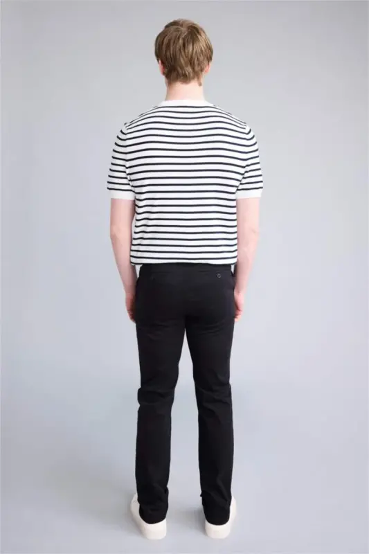 Regular Fit Normal Cut Summer Straight Leg Chino Canvas Pants-Black - 4