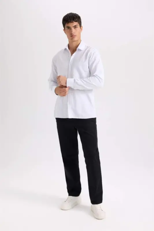 Regular Fit Normal Cut Summer Straight Leg Chino Canvas Pants-Black - 3