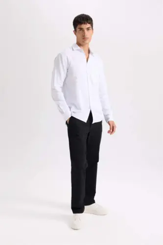 Regular Fit Normal Cut Summer Straight Leg Chino Canvas Pants-Black - 4