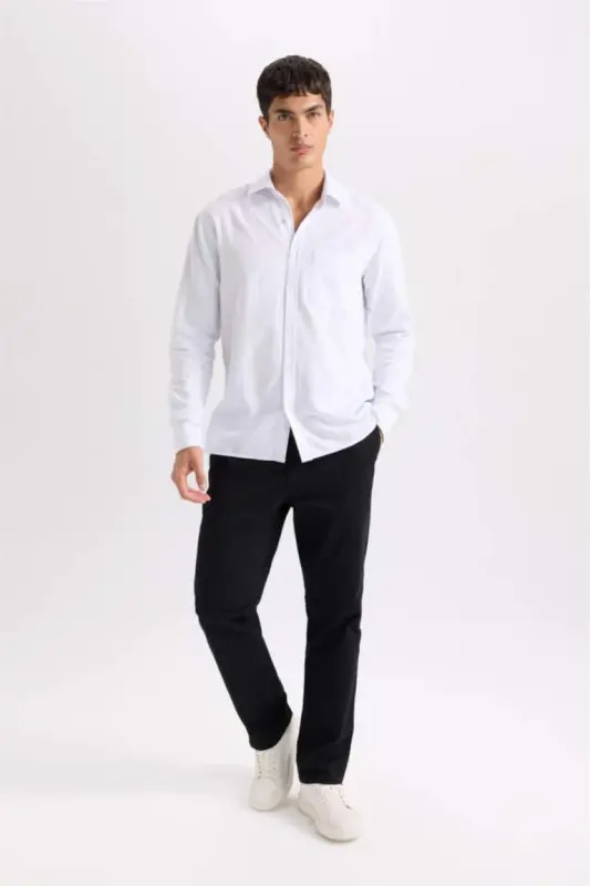 Regular Fit Normal Cut Summer Straight Leg Chino Canvas Pants-Black - 5