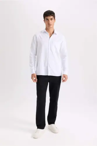 Regular Fit Normal Cut Summer Straight Leg Chino Canvas Pants-Black - 6