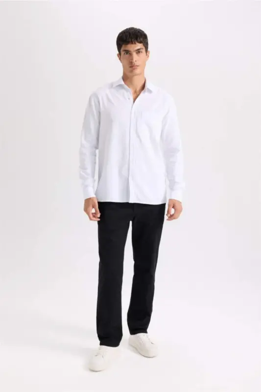 Regular Fit Normal Cut Summer Straight Leg Chino Canvas Pants-Black - 6