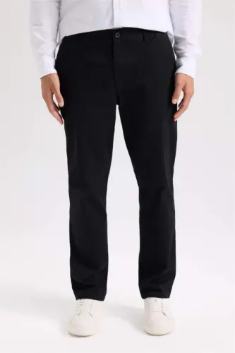 Regular Fit Normal Cut Summer Straight Leg Chino Canvas Pants-Black - 7