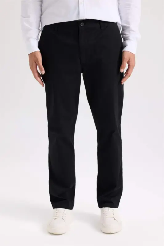 Regular Fit Normal Cut Summer Straight Leg Chino Canvas Pants-Black - 7