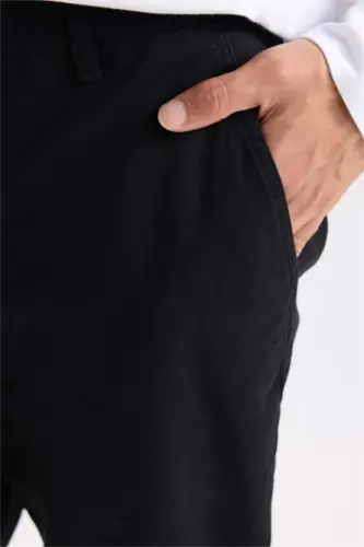 Regular Fit Normal Cut Summer Straight Leg Chino Canvas Pants-Black - 8