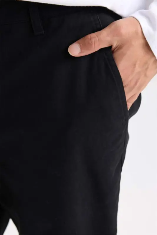 Regular Fit Normal Cut Summer Straight Leg Chino Canvas Pants-Black - 8