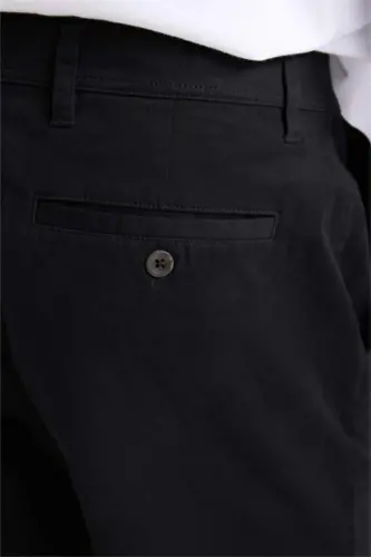 Regular Fit Normal Cut Summer Straight Leg Chino Canvas Pants-Black - 9