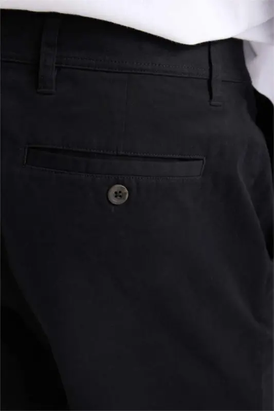 Regular Fit Normal Cut Summer Straight Leg Chino Canvas Pants-Black - 9