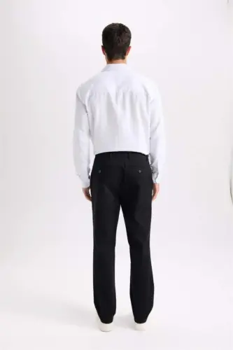 Regular Fit Normal Cut Summer Straight Leg Chino Canvas Pants-Black - 10