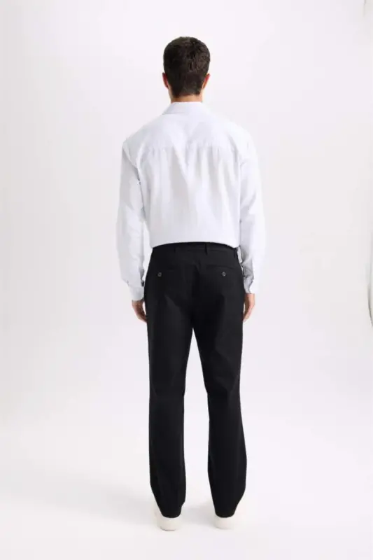 Regular Fit Normal Cut Summer Straight Leg Chino Canvas Pants-Black - 10