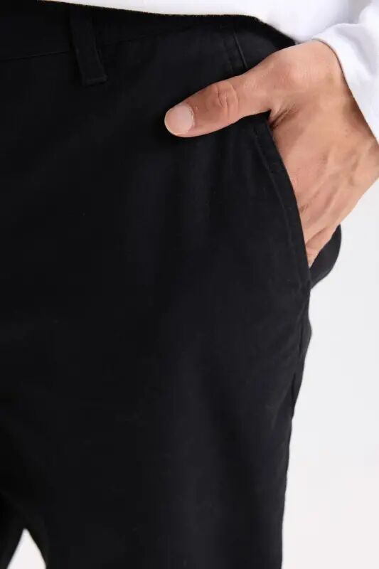 Regular Fit Normal Cut Summer Straight Leg Chino Canvas Pants-Black - 1