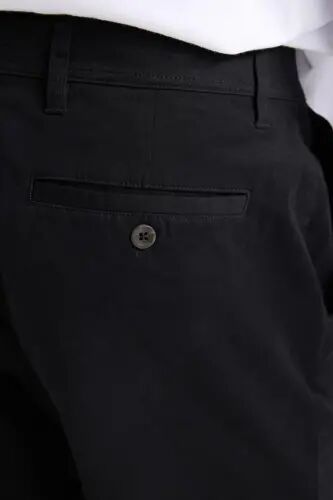 Regular Fit Normal Cut Summer Straight Leg Chino Canvas Pants-Black - 2