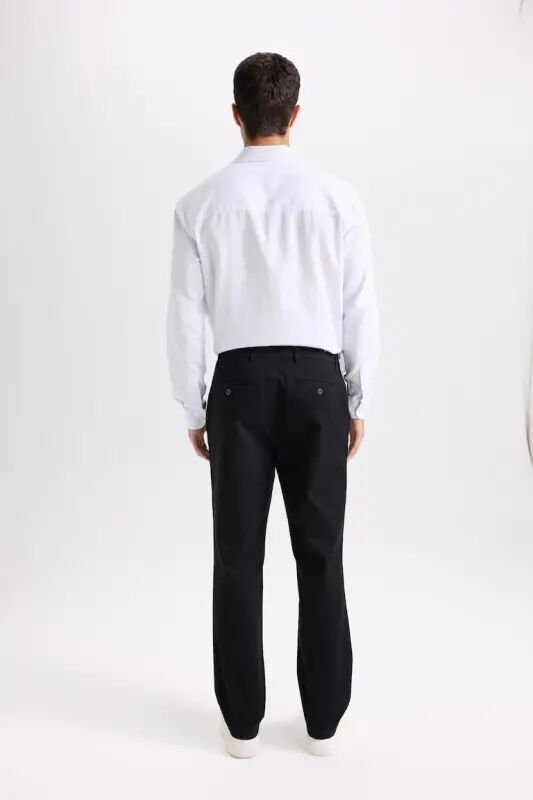 Regular Fit Normal Cut Summer Straight Leg Chino Canvas Pants-Black - 3