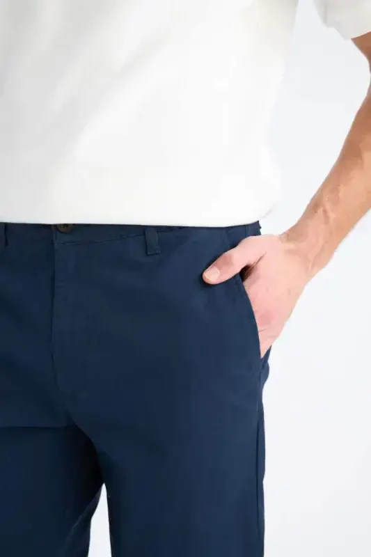 Regular Fit Normal Cut Summer Straight Leg Chino Canvas Trousers Navy Blue - 1