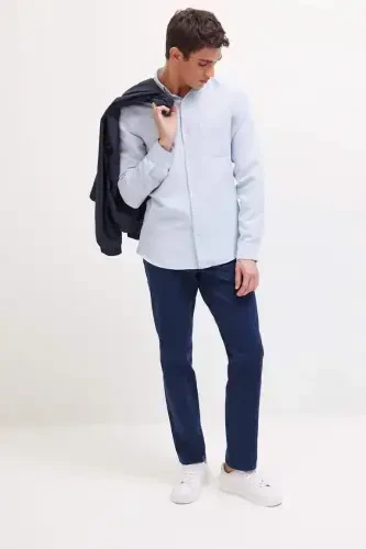 Regular Fit Normal Cut Summer Straight Leg Chino Canvas Trousers Navy Blue - 3