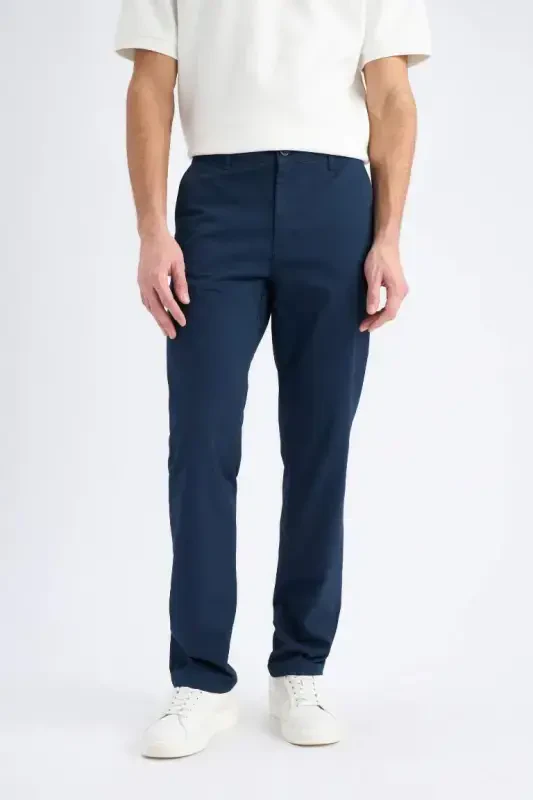 Regular Fit Normal Cut Summer Straight Leg Chino Canvas Trousers Navy Blue - 9
