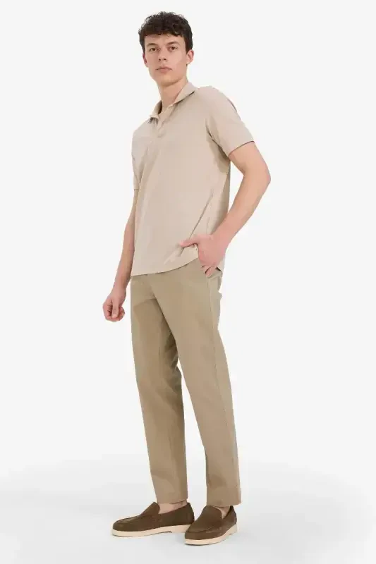 Regular Fit Normal Kesim Cepli Düz Paça Chino Pantolon-Açık Kahve - 1