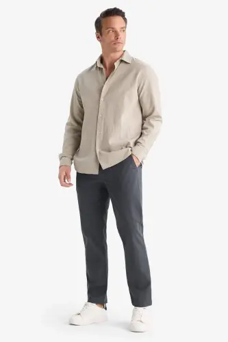 Regular Fit Normal Kesim Cepli Düz Paça Chino Pantolon-Antrasit - 1